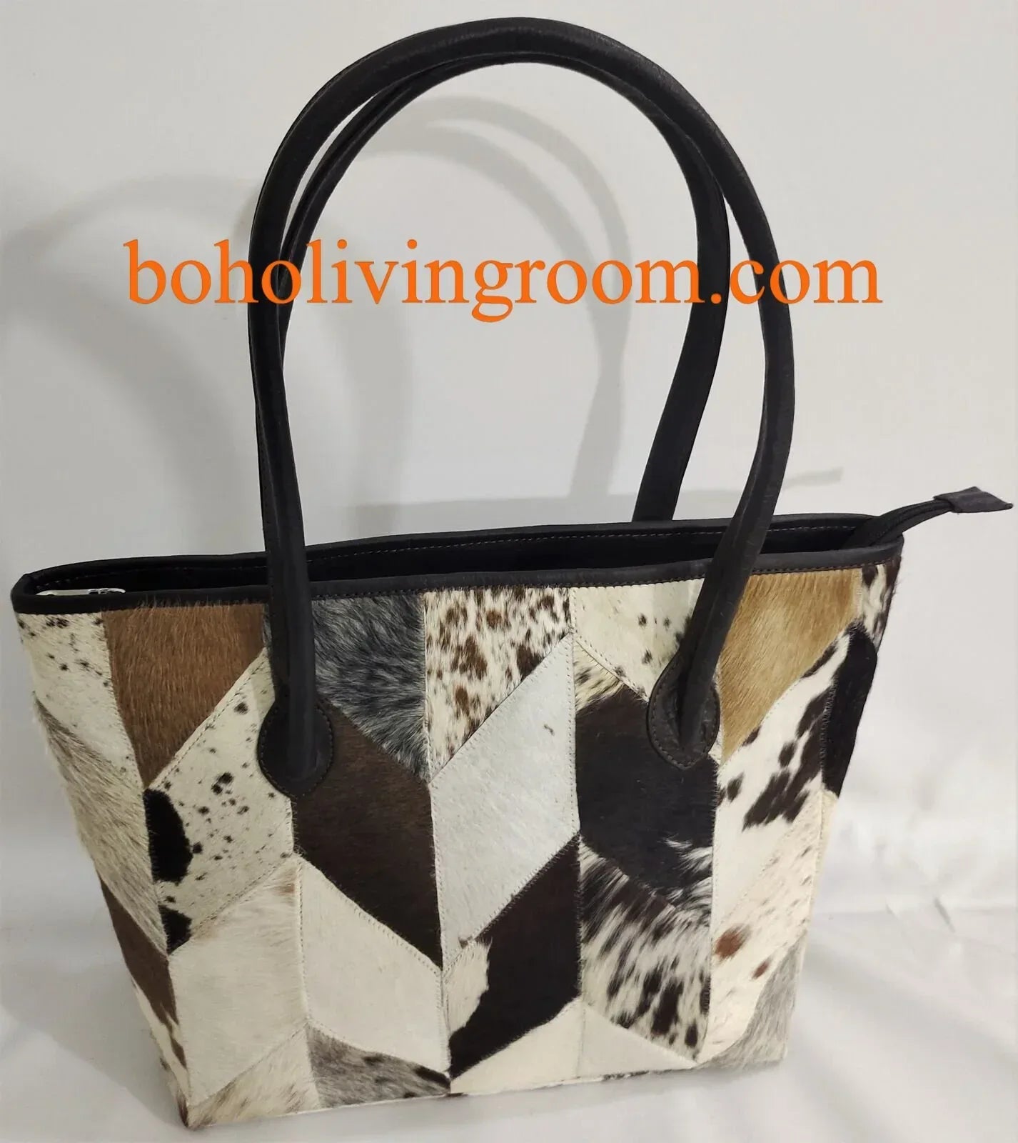 Cowhide tote bag leather patchwork shoulder handbag