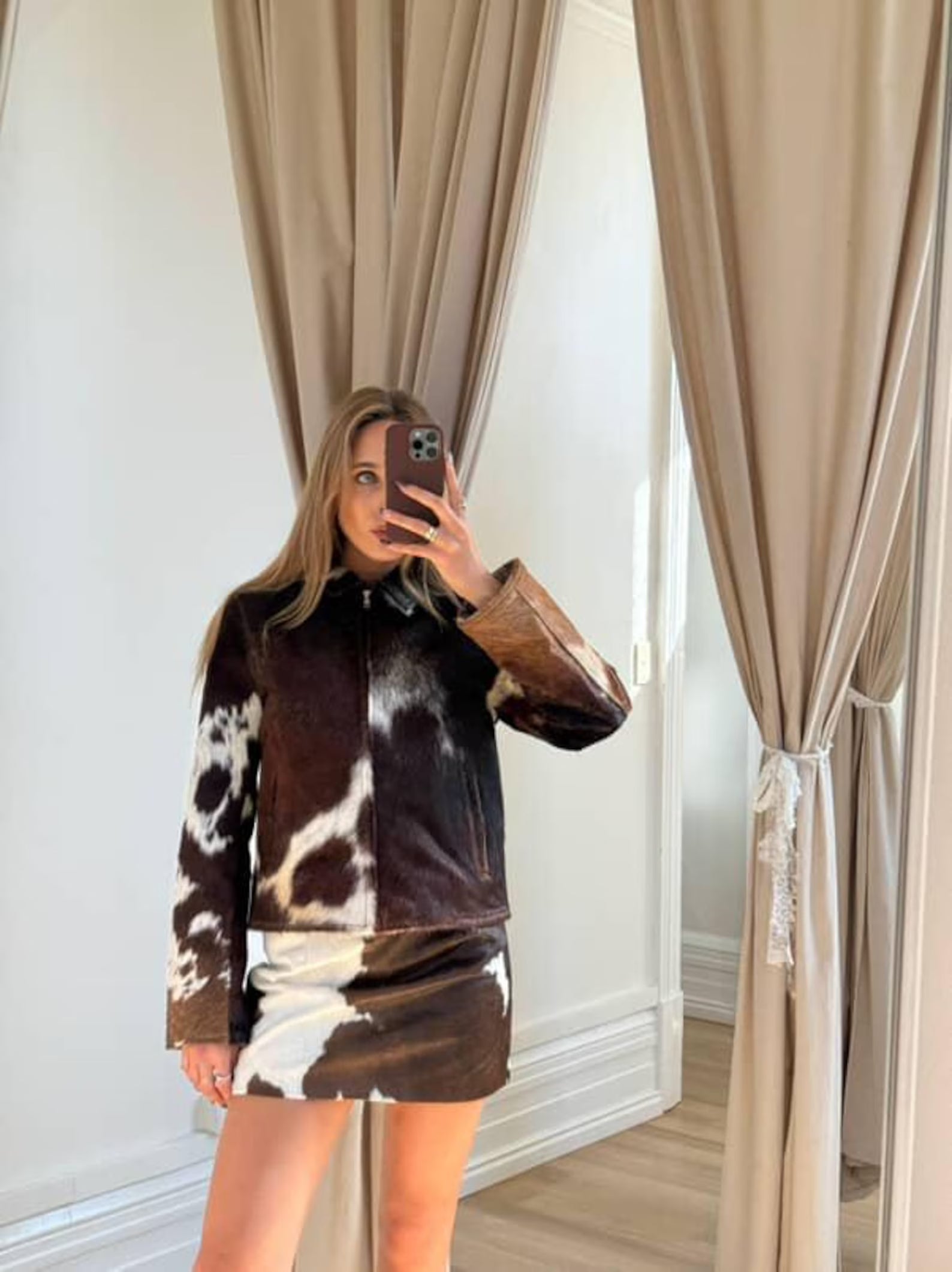 Tricolor Hair On Cowhide Print Jacket Women