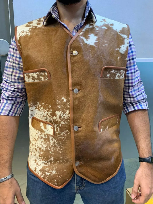 Brown Hair On Cowhide Vest Mens Western Cow Skin Vest