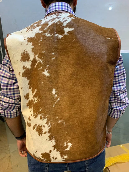Brown Hair On Cowhide Vest Mens Western Cow Skin Vest