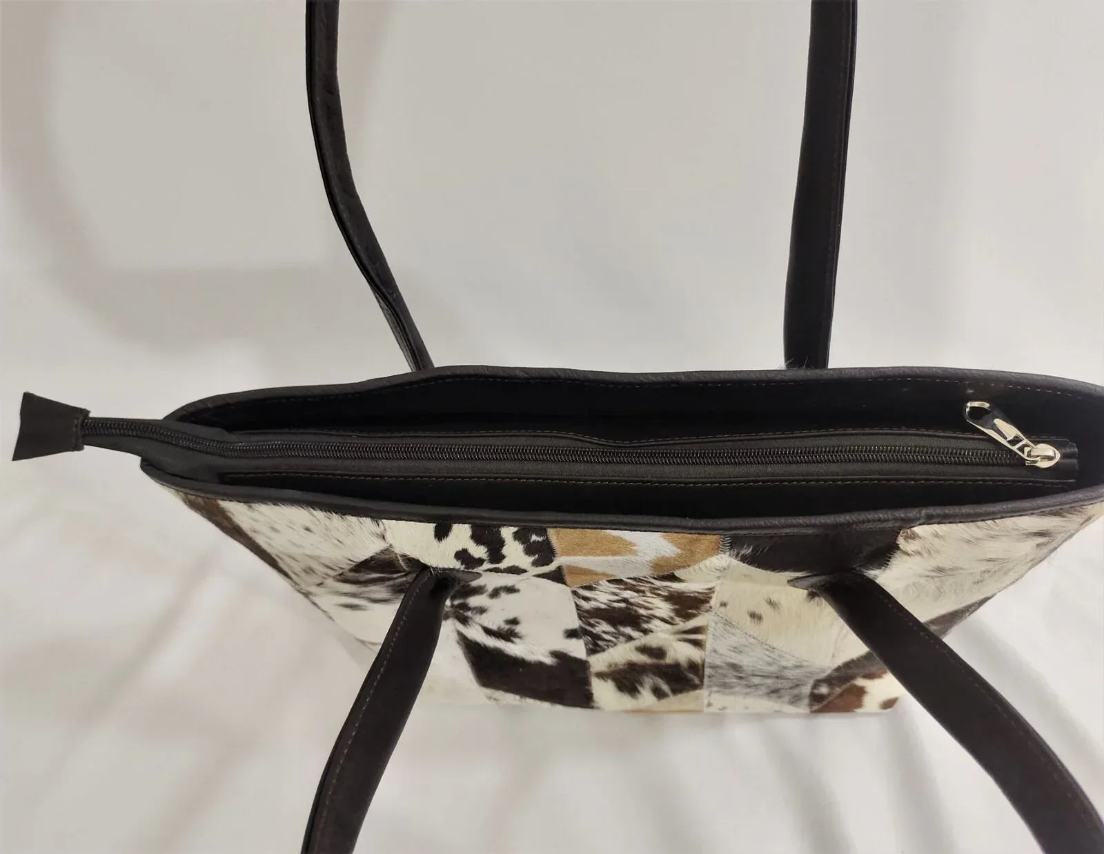Cowhide tote bag leather patchwork shoulder handbag