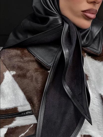 Women tricolor hair on cowhide jacket