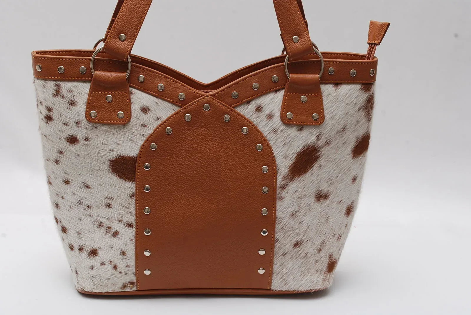 Cowhide tote bag leather shoulder handbag brown