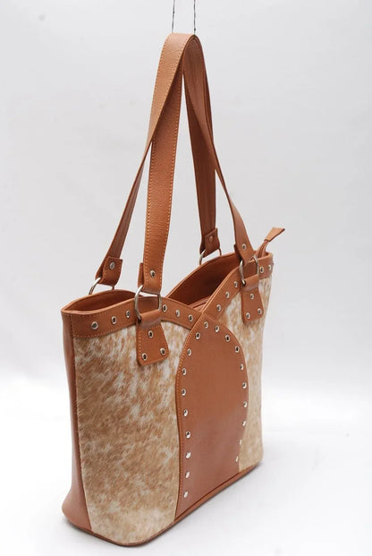 Cowhide shoulder bag leather tote purse speckled