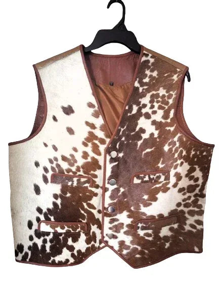 Men's Cowhide Vest Hair On Cow Skin Vest Set