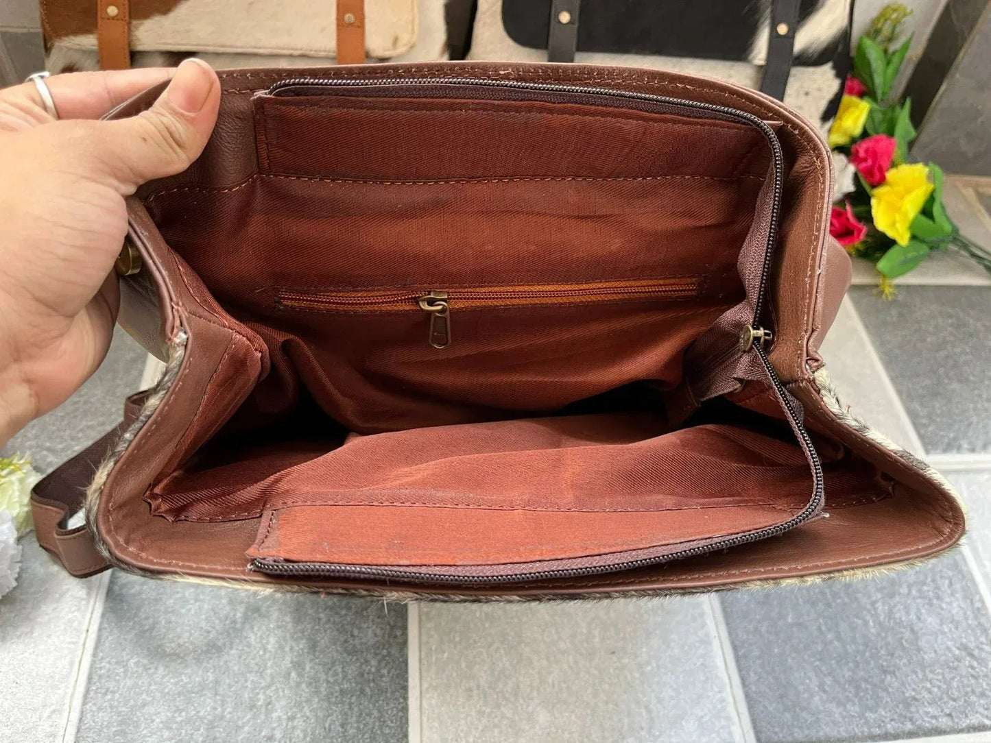 Spotted Cowhide Backpack Brown White Hair On Hide
