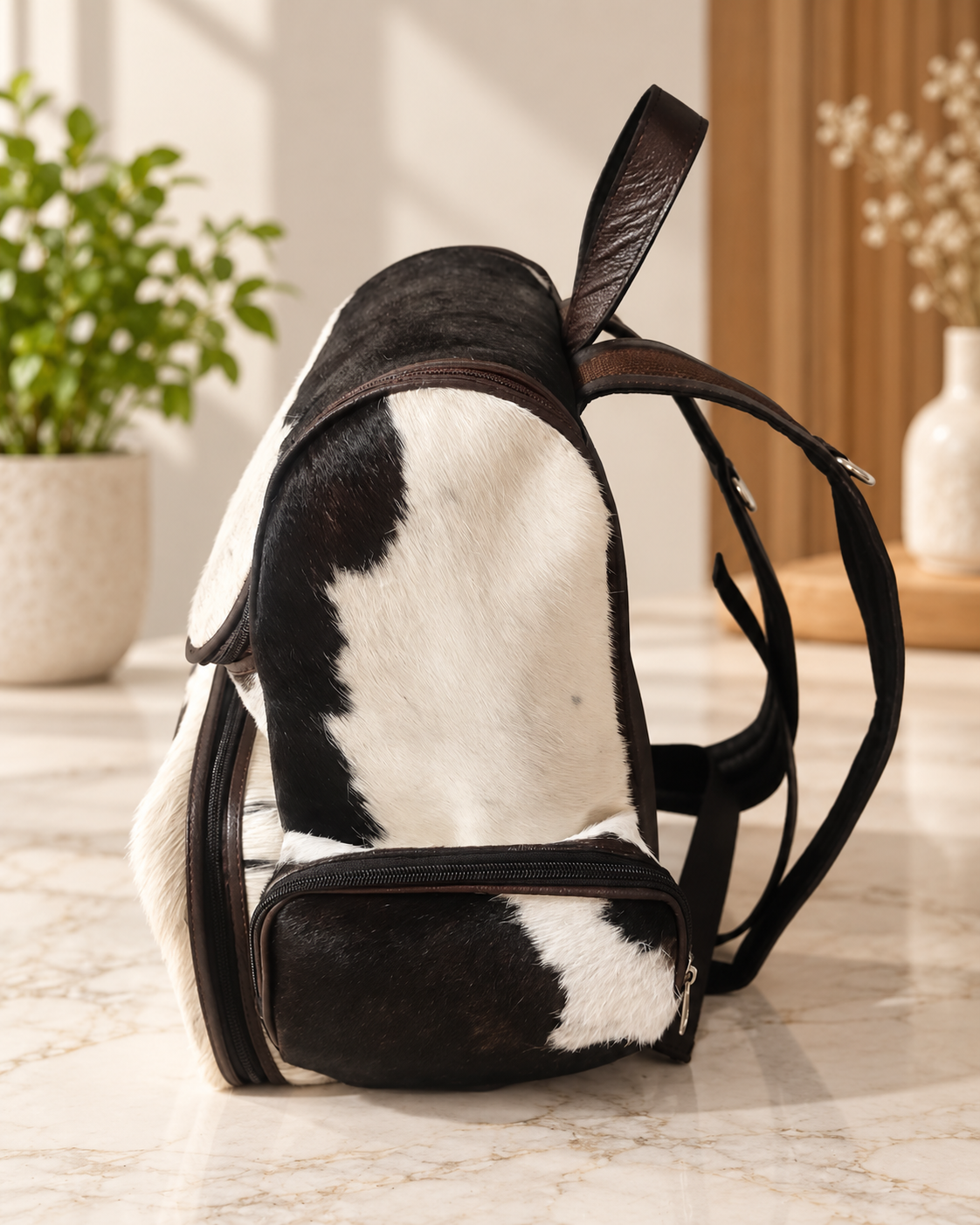 Cowhide Mommy Backpack with Brown and White Hair-On Hide