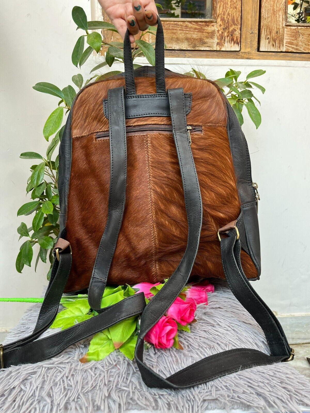 Western Cowhide Leather Backpack Hair On Hide Travel Bag