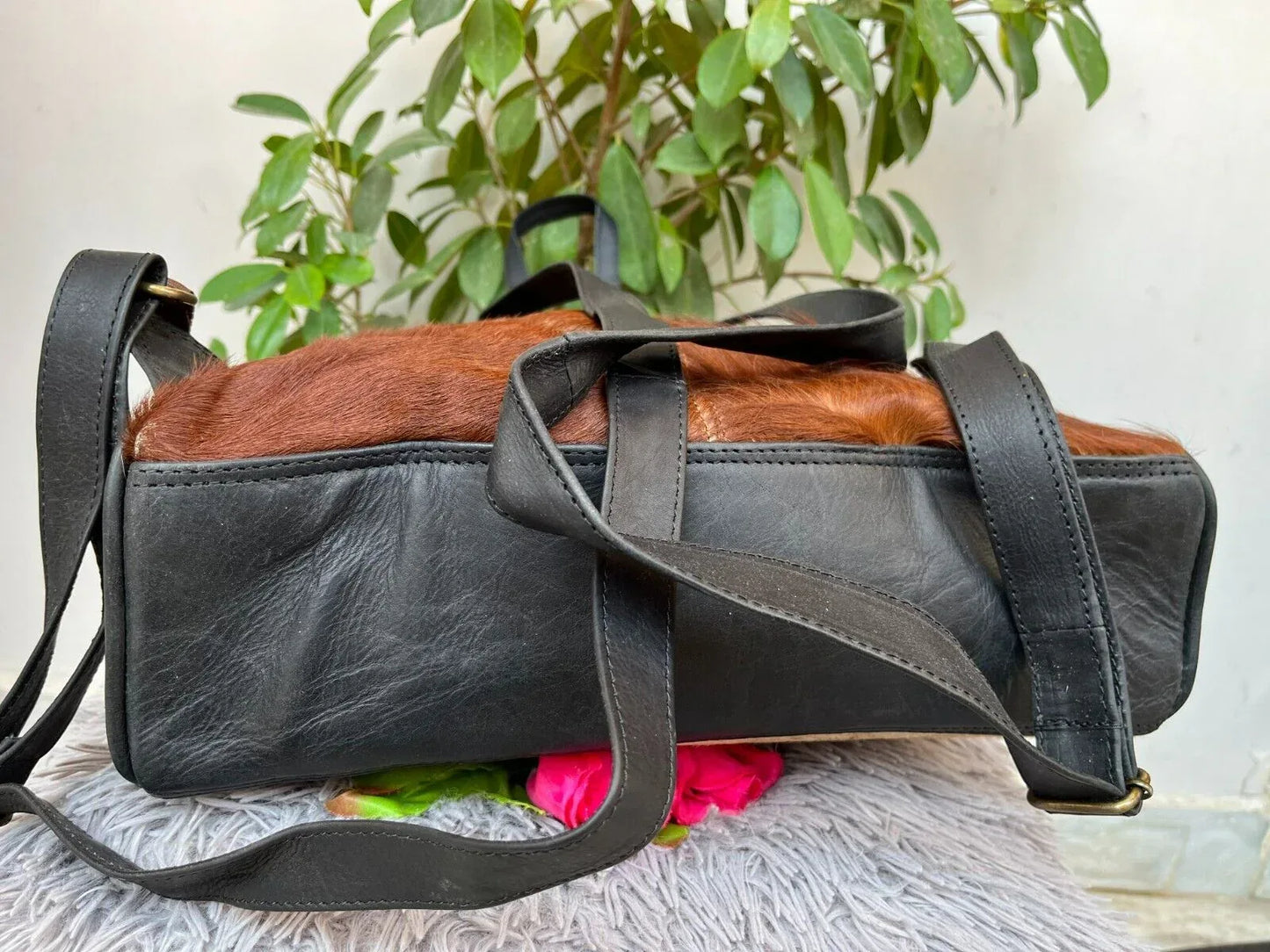 Western Cowhide Leather Backpack Hair On Hide Travel Bag