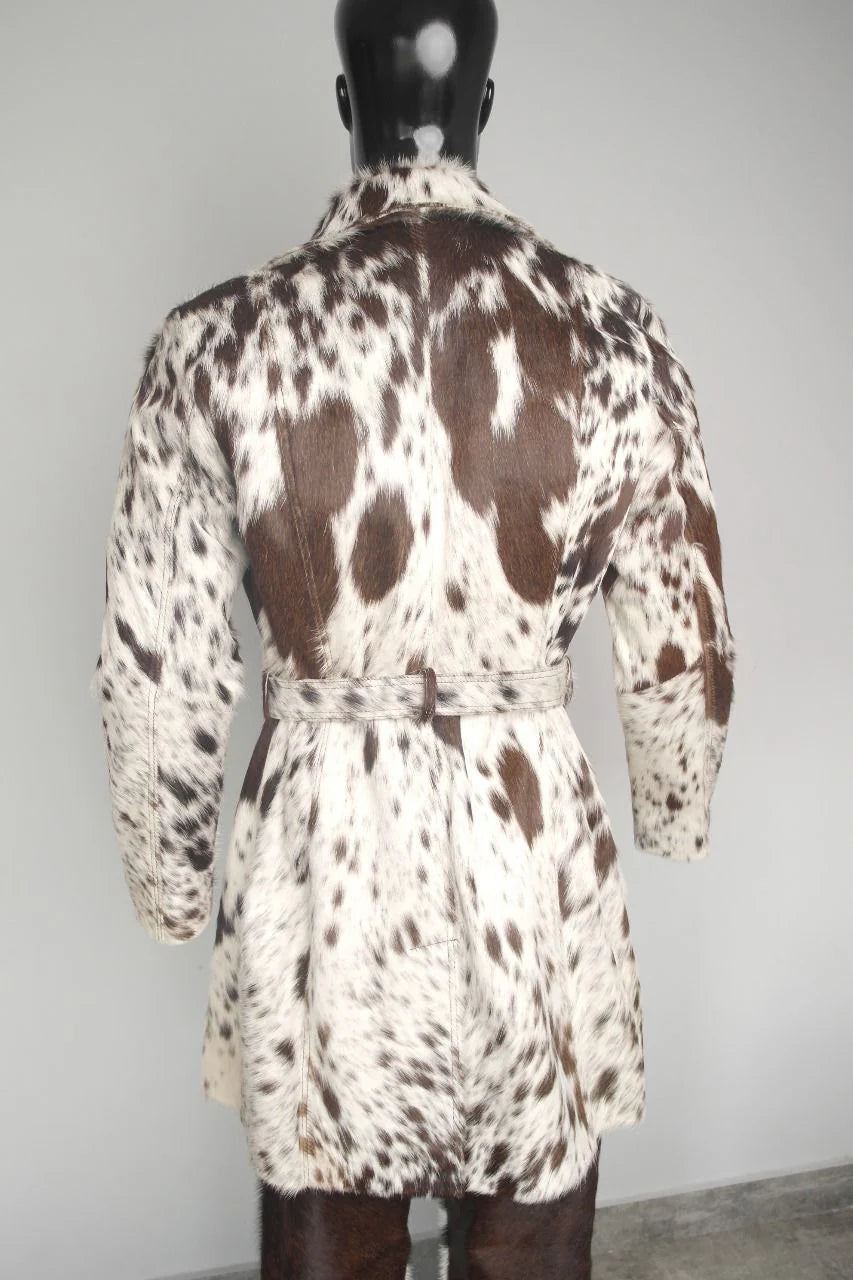 Black And White Cowhide Trench Coat Womens – Real Hair On Hide Long Coat