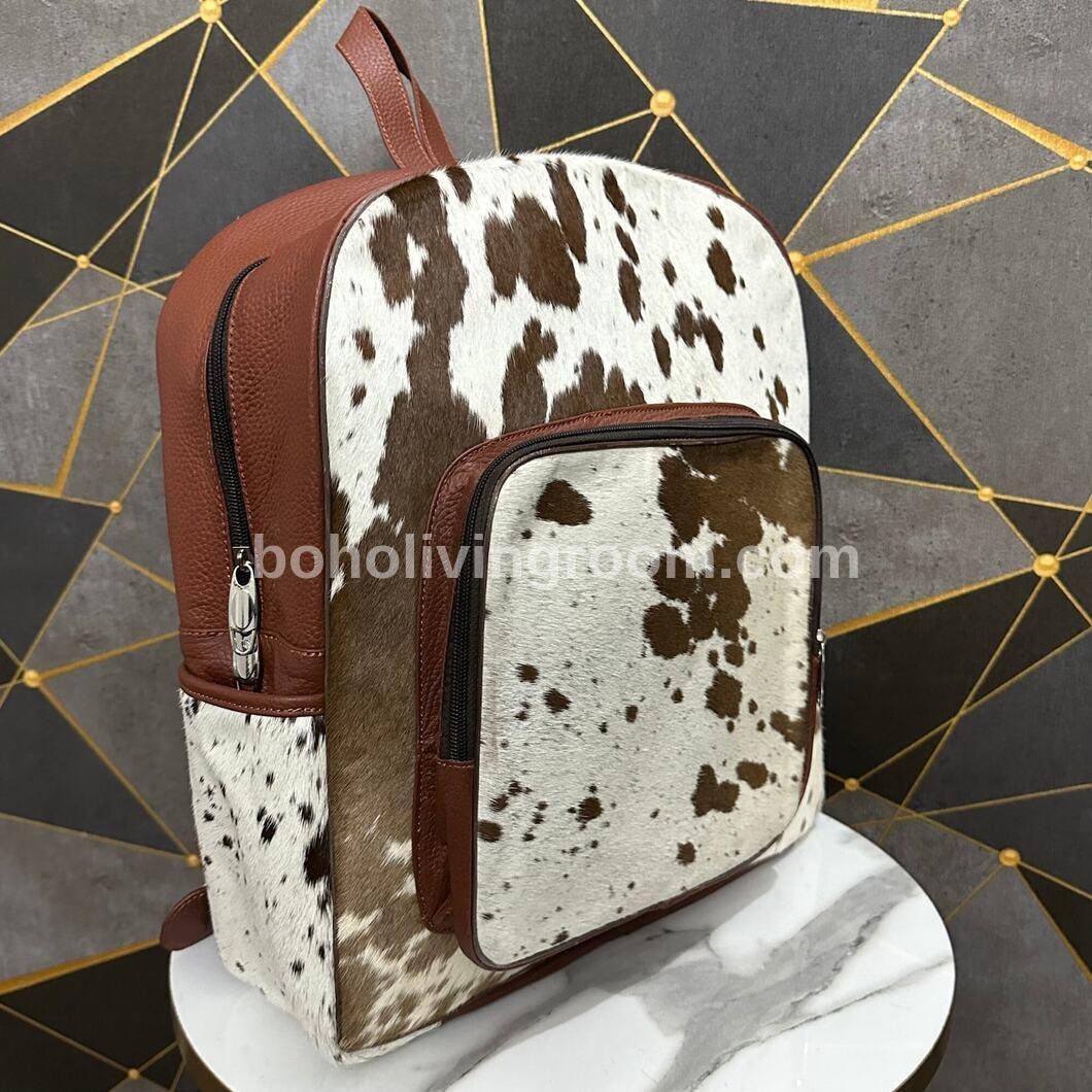 mini cowhide backpack brown white leather bag