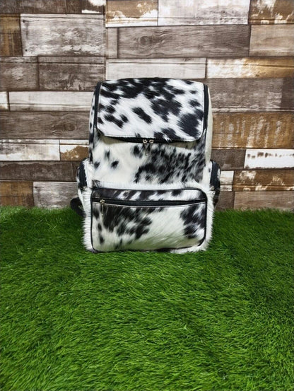 cowhide backpack black white leather backpack purse