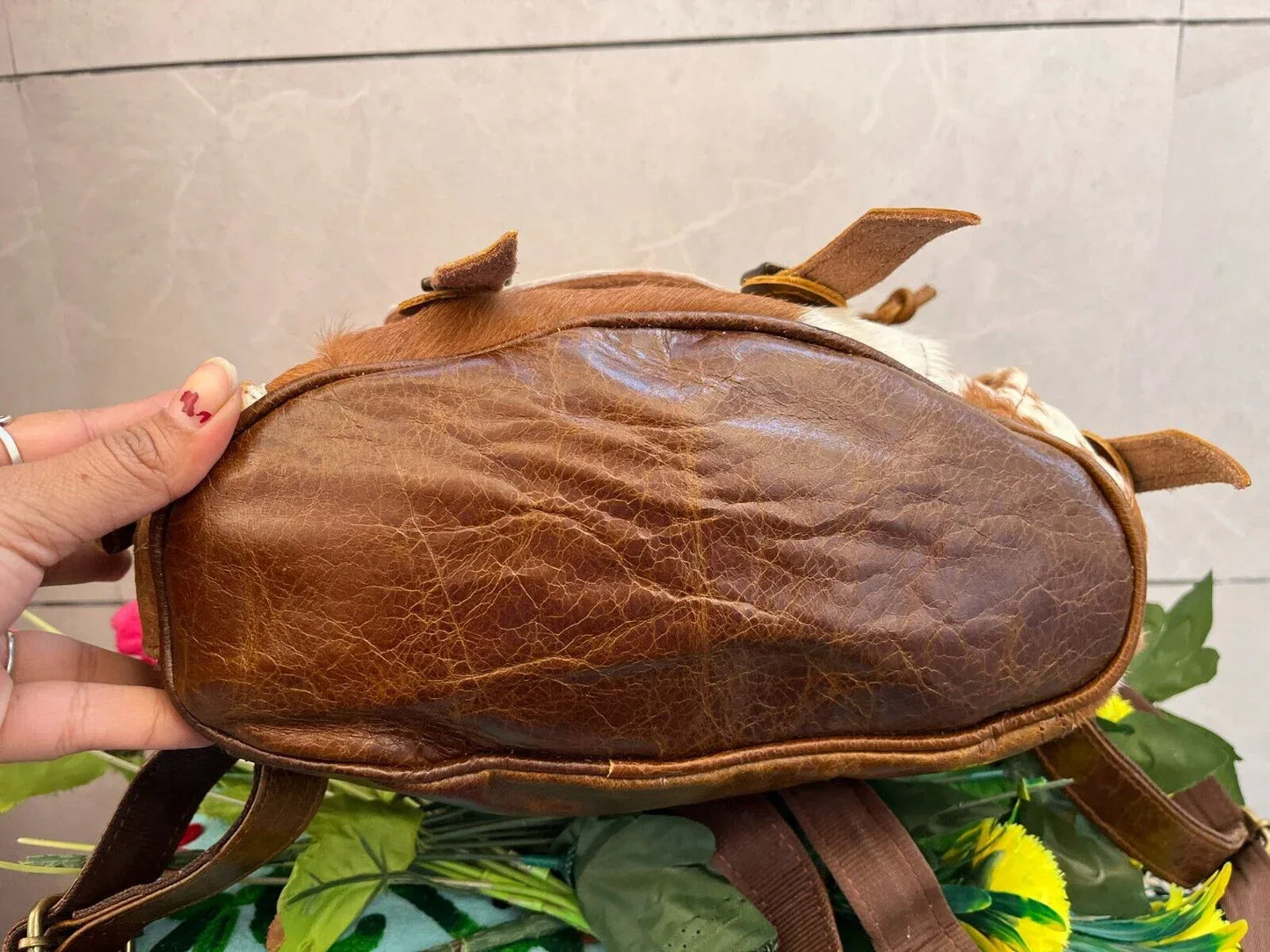 cowhide backpack purse small leather backpack bag
