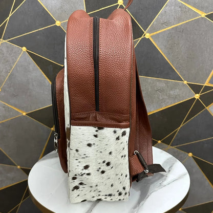 mini cowhide backpack brown white leather bag