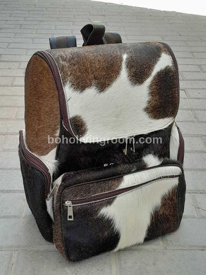 tricolor cowhide backpack leather pattern travel bag