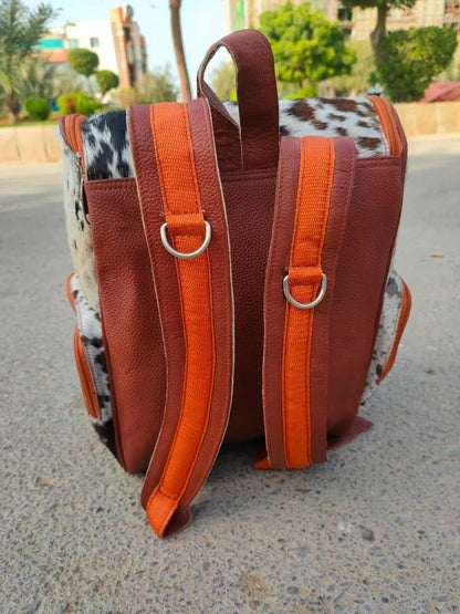 tricolor cowhide backpack speckled leather travel bag