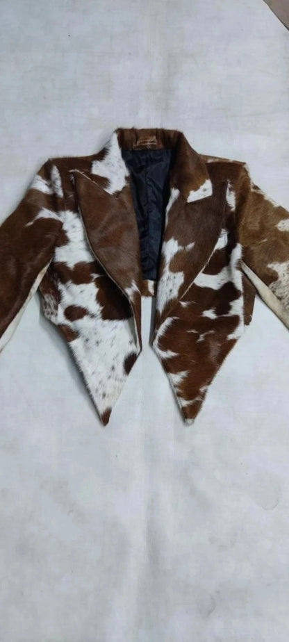 Women cowhide crop top hair on leather western jacket