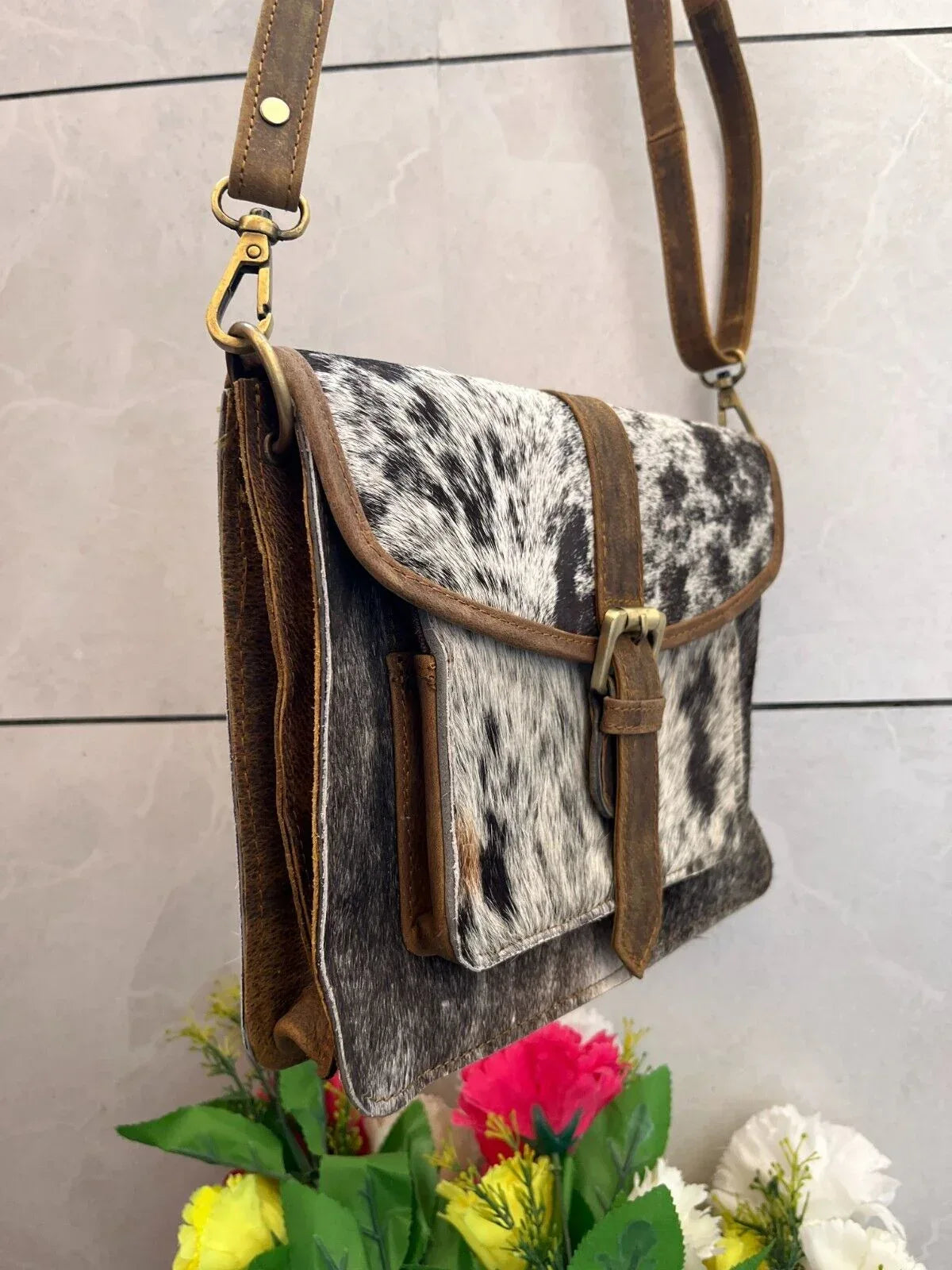 cowhide fur crossbody bag women cow hair leather purse