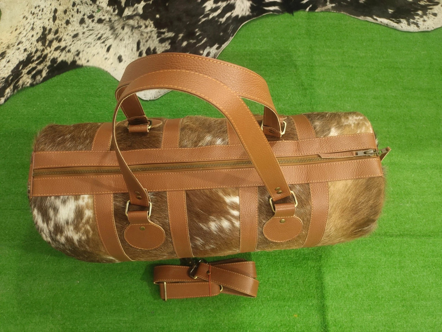 cowhide travel duffel bag real leather overnight