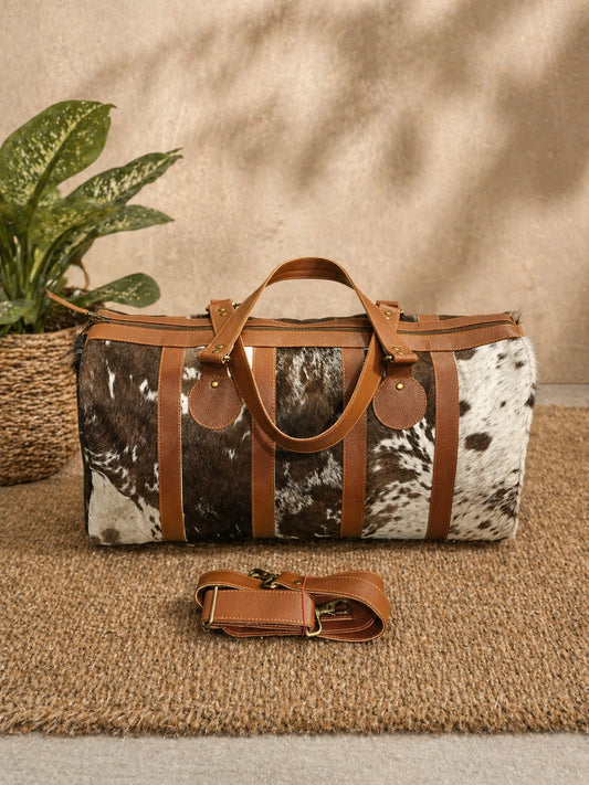 Real cowhide duffle bag travel leather overnight carry bag
