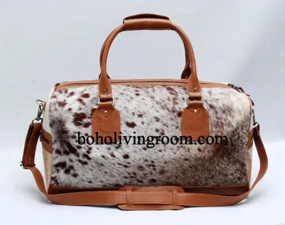 cowhide duffle bag speckled travel luggage bag