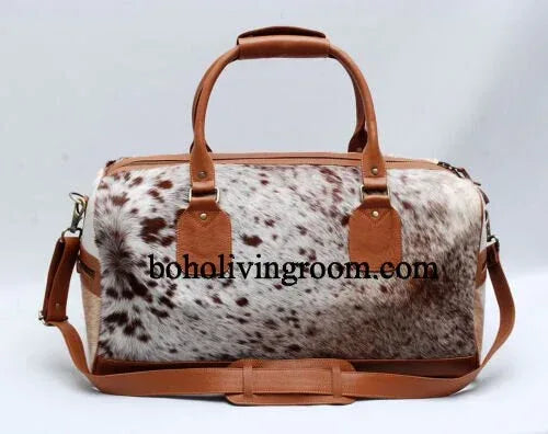 cowhide duffle bag speckled travel luggage bag