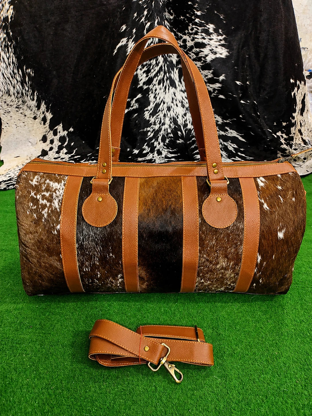 cowhide duffle bag for travel overnight weekender