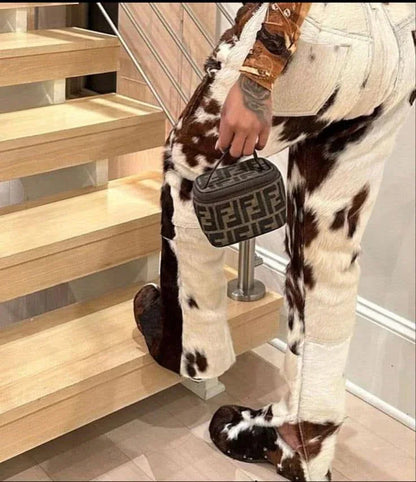Brown Cowhide Pants Women Hair On Leather Trousers