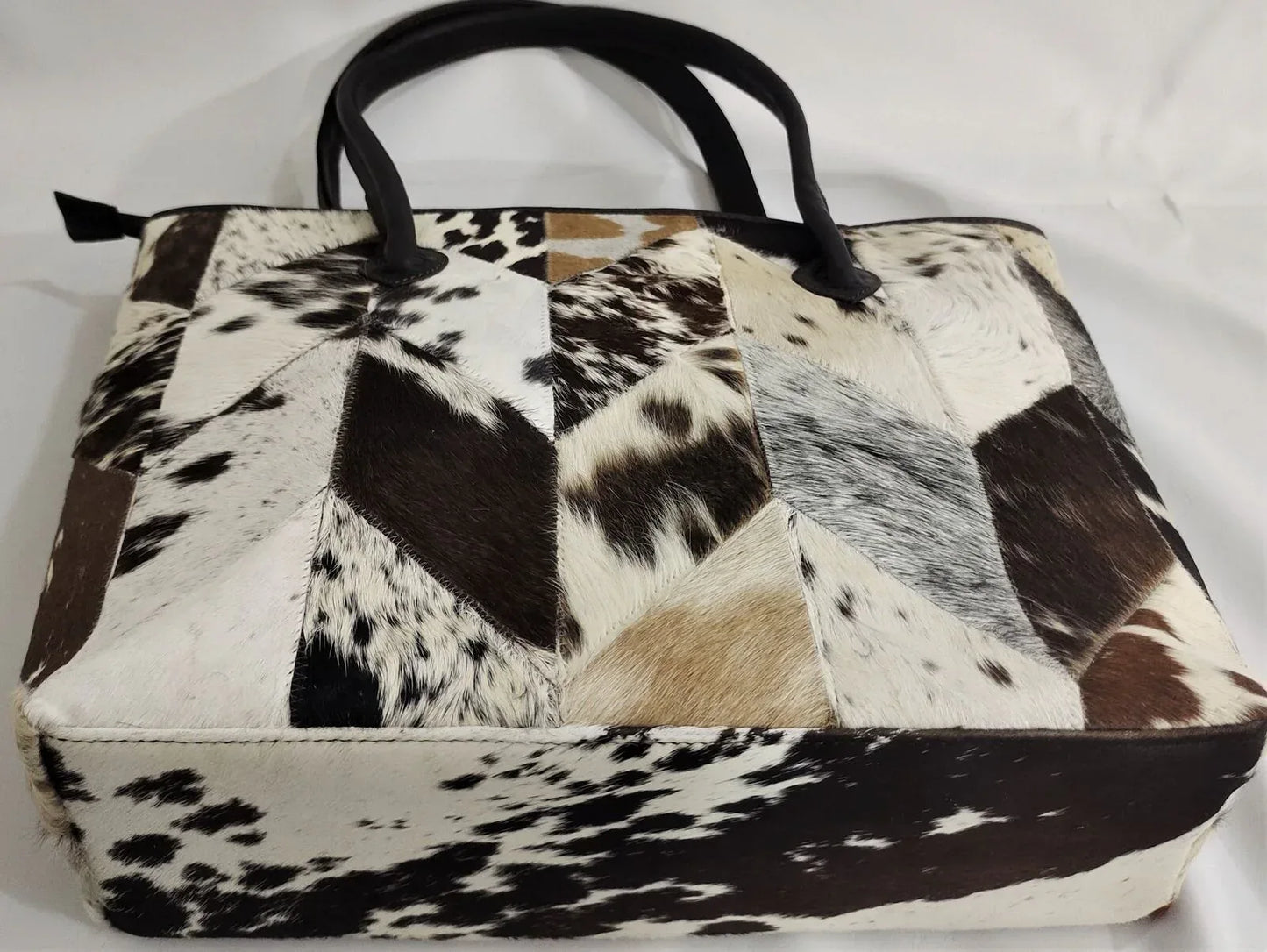 Cowhide tote bag leather patchwork shoulder handbag