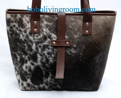 cowhide tote bag speckled hair leather handbag for women