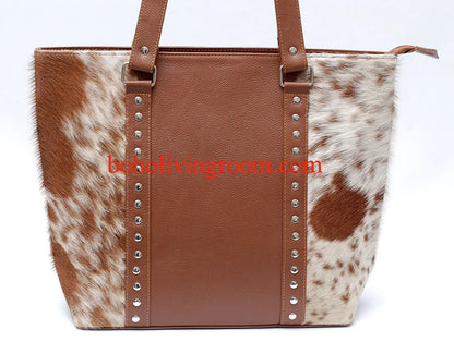 Cowhide Tote Bag Light Brown Leather Handbag Women