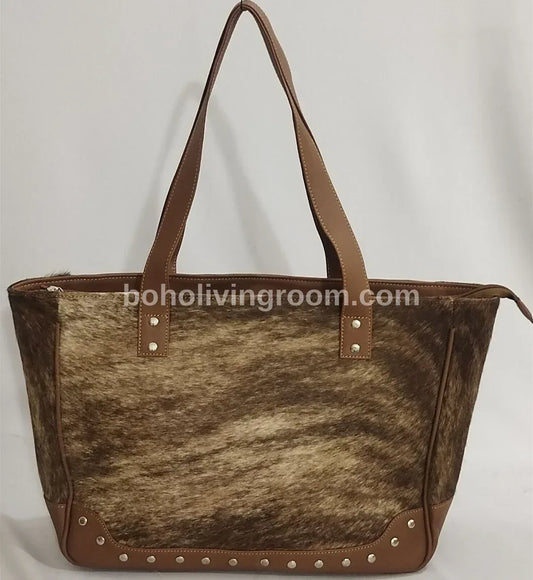 Cowhide Tote Bag Large Brindle Leather Shoulder Bag