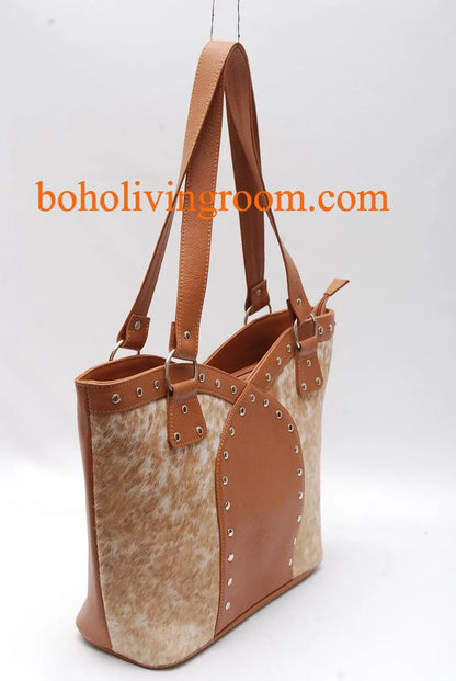 Cowhide shoulder bag leather tote purse speckled