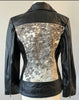 cowhide jacket women black white moto cow print leather