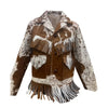 cowhide jacket brown white fur fringe western coat