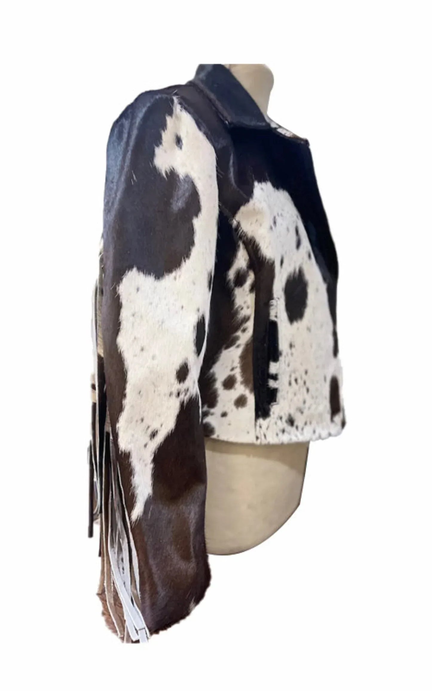 cowhide jacket black white motorbike design