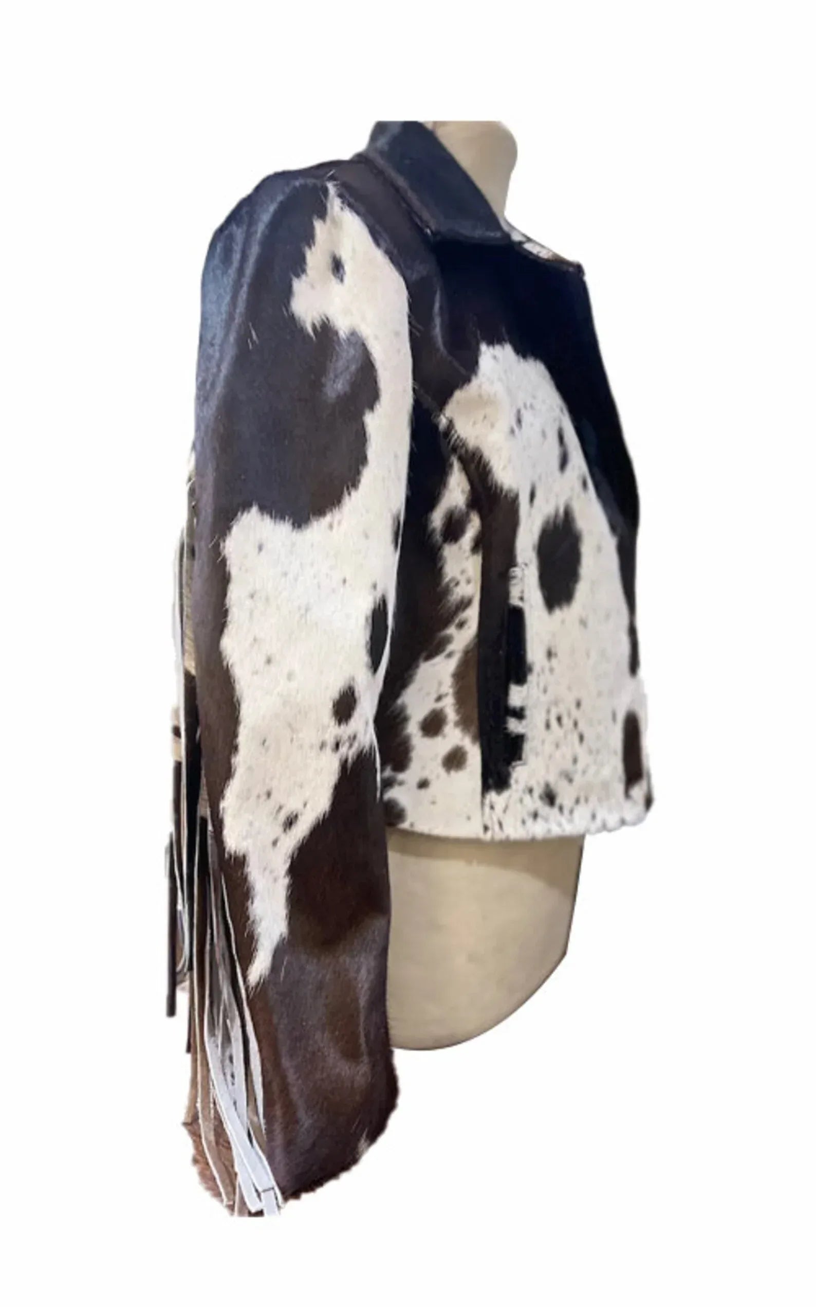 cowhide jacket black white motorbike design