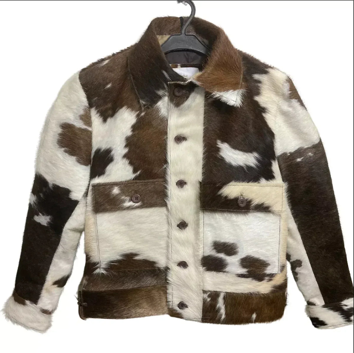 Cowhide Jacket Brown White Hair-On Hide Western Rodeo Style