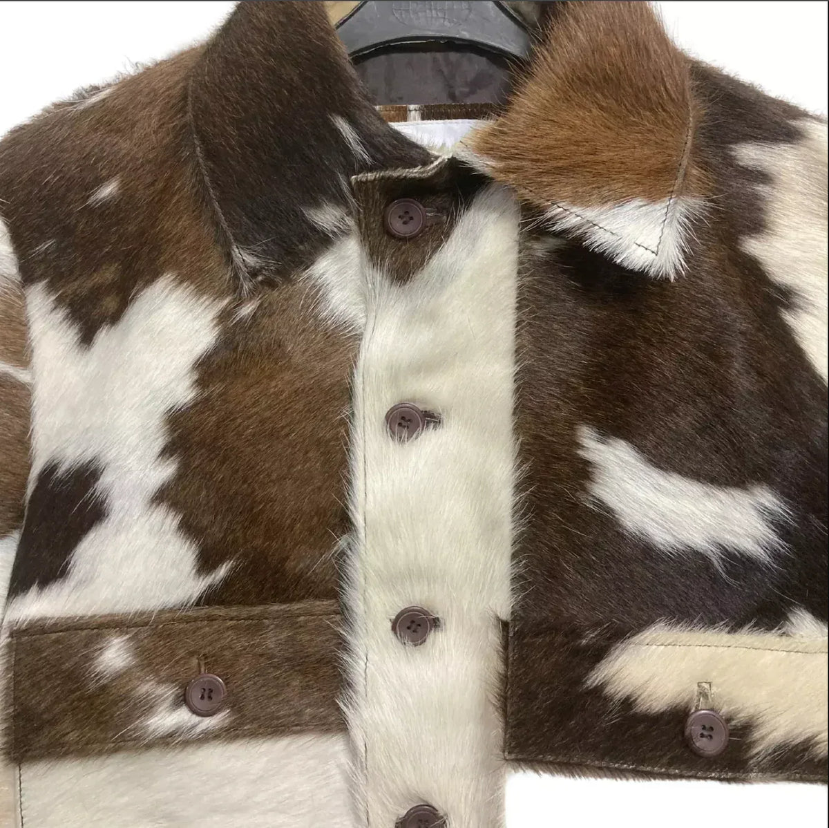 Cowhide Jacket Brown White Hair-On Hide Western Rodeo Style