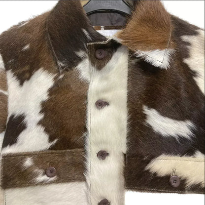 Cowhide Jacket Brown White Hair-On Hide Western Rodeo Style