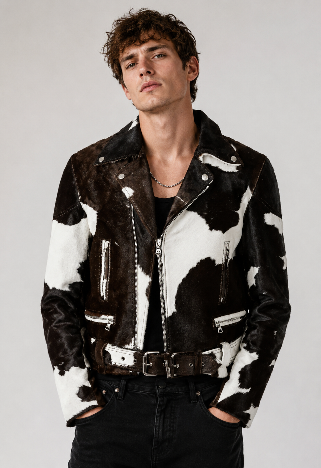 Men's Hair On Cowhide Coat Tricolor