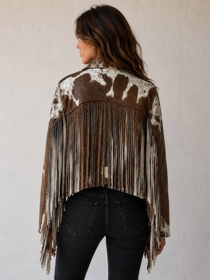 Women Cowhide Jacket With Fringes