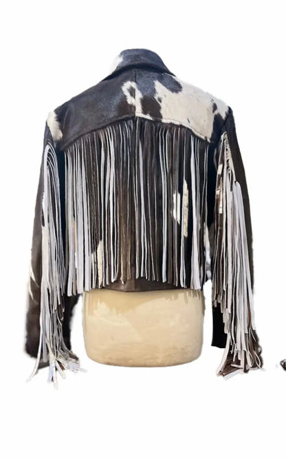 cowhide jacket black white motorbike design