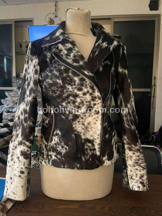cowhide jacket black white hair on hide western