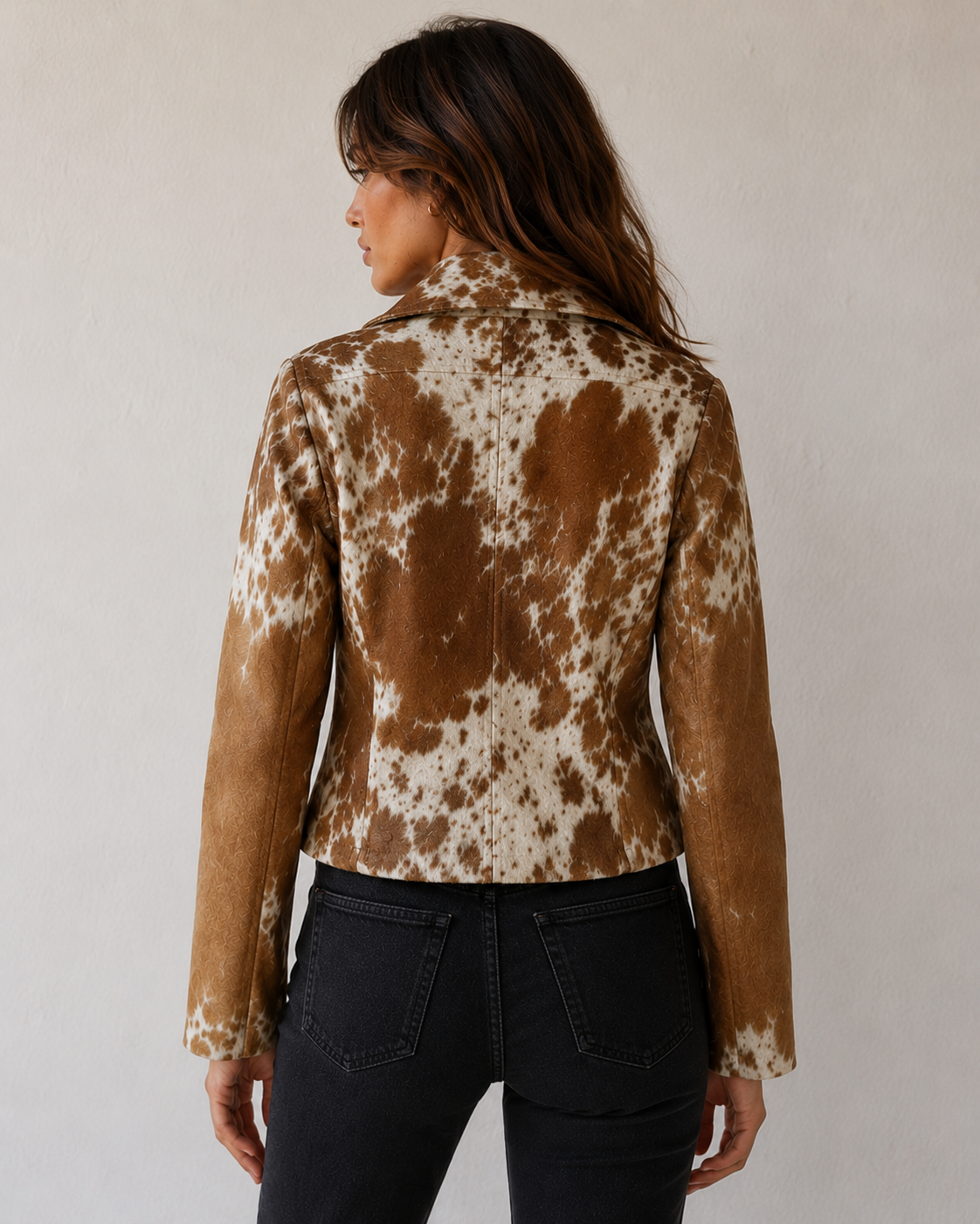 Women Cowhide Jacket Brown White