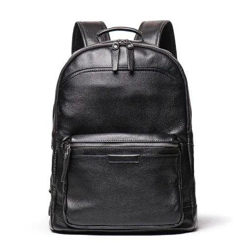 Genuine Leather Backpack Cowhide Travel Laptop Backpack Black