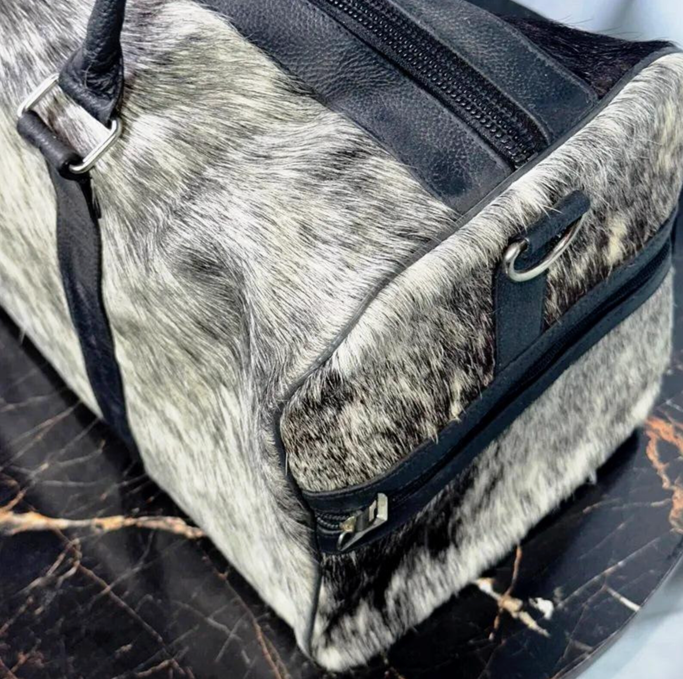 Cowhide travel duffle bag carryall
