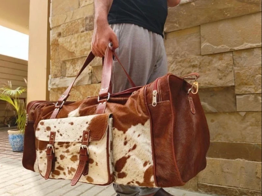 cowhide bag real leather weekender duffle travel