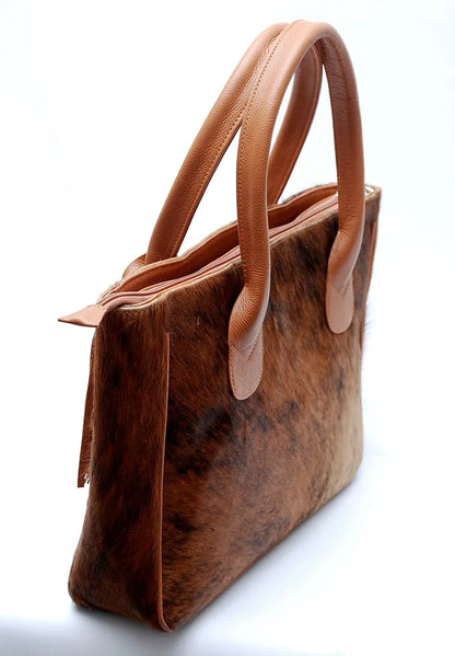solid brown cowhide tote bag hair on hide leather purse