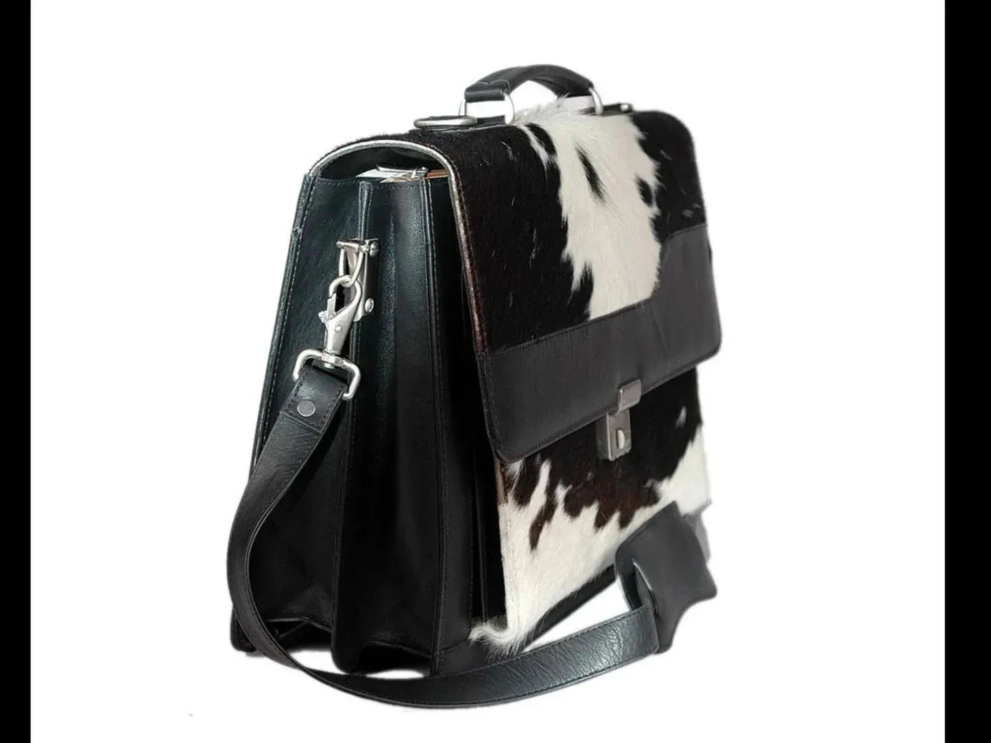 Hair on cow hide briefcase bag for office laptop carry